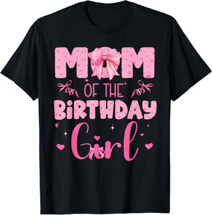 Mom Of The Birthday Girl Family Pink Coquette Bow T-Shirt - T-Shirt | Black