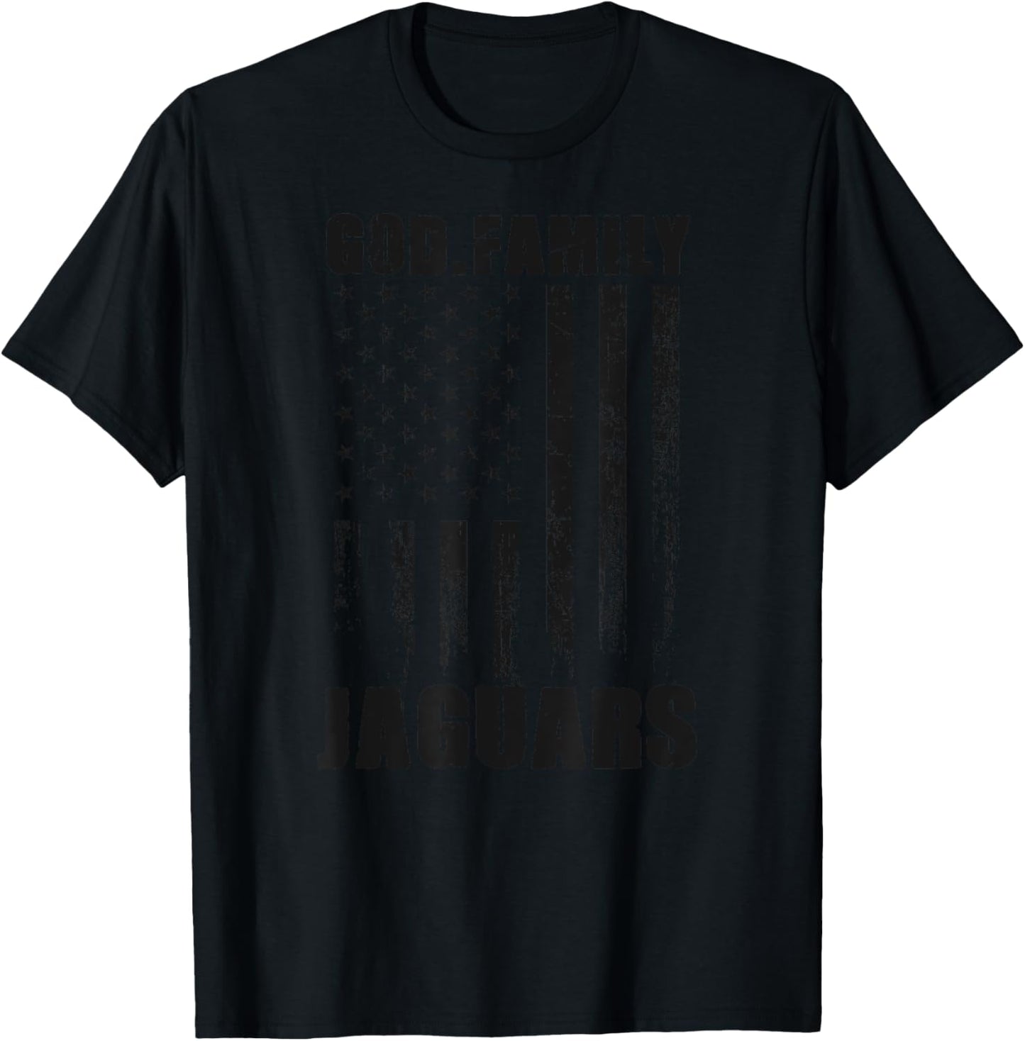 Blue Valley West Jaguars God. Family. Vintage USA Flag T-Shirt - T-Shirt | Black