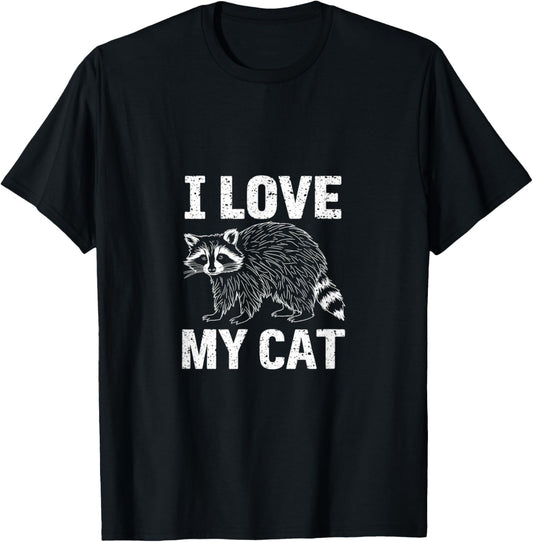 I Love My Cat, Funny Raccoon Woodland Creature T-Shirt - T-Shirt | Black