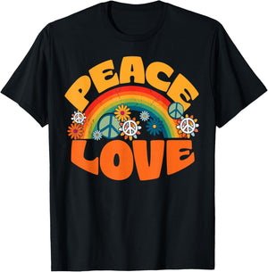 Peace Sign Love Shirt 1960s & 70s Print Tie Dye T-Shirt - T-Shirt | Black