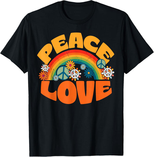 Peace Sign Love Shirt 1960s & 70s Print Tie Dye T-Shirt - T-Shirt | Black
