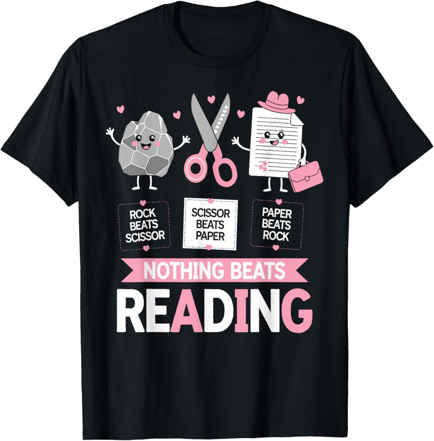 Nothing Beats Reading Funny Rock Paper Scissors Book Lover T-Shirt - T-Shirt | Black