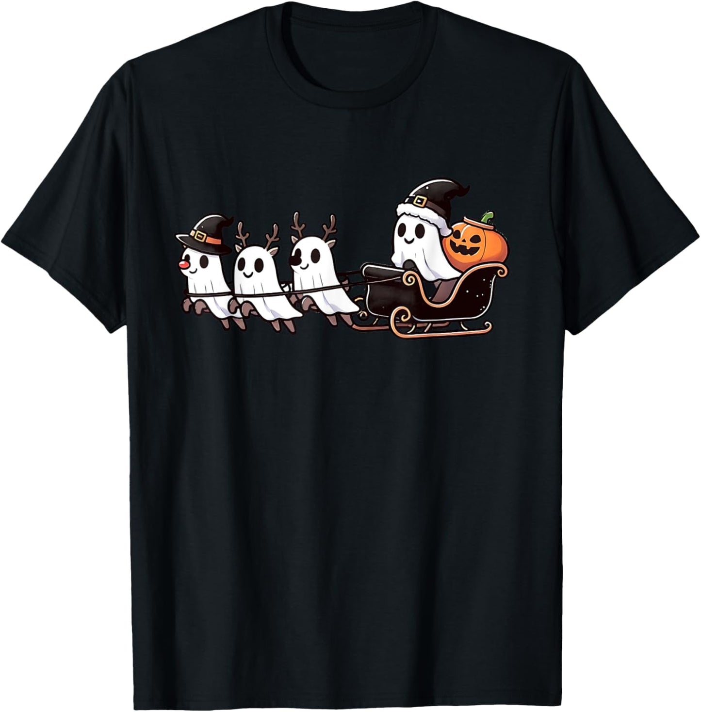 Halloween Christmas Santa's Reindeer Ghost Happy Ghost T-Shirt - T-Shirt | Black