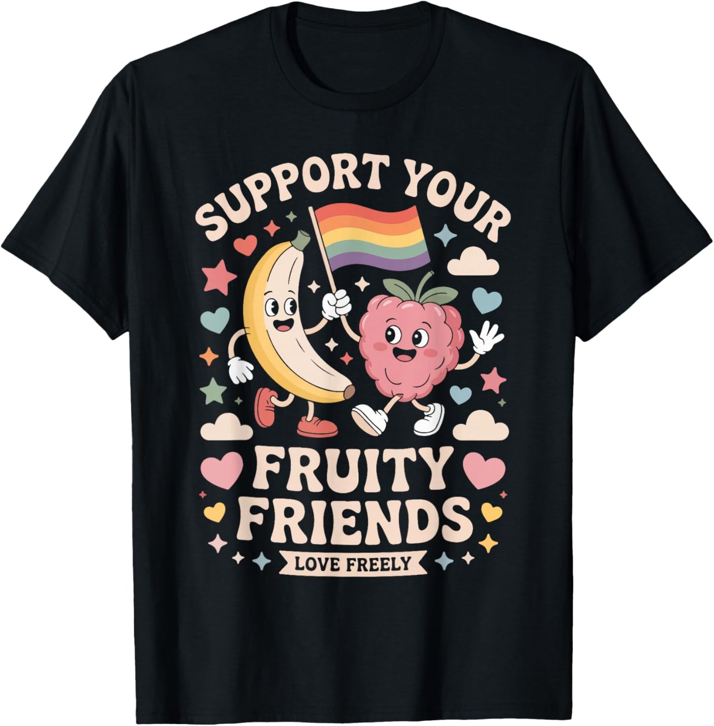 Support Your Fruity Friends Love Freely LGBTQ T-Shirt - T-Shirt | Black