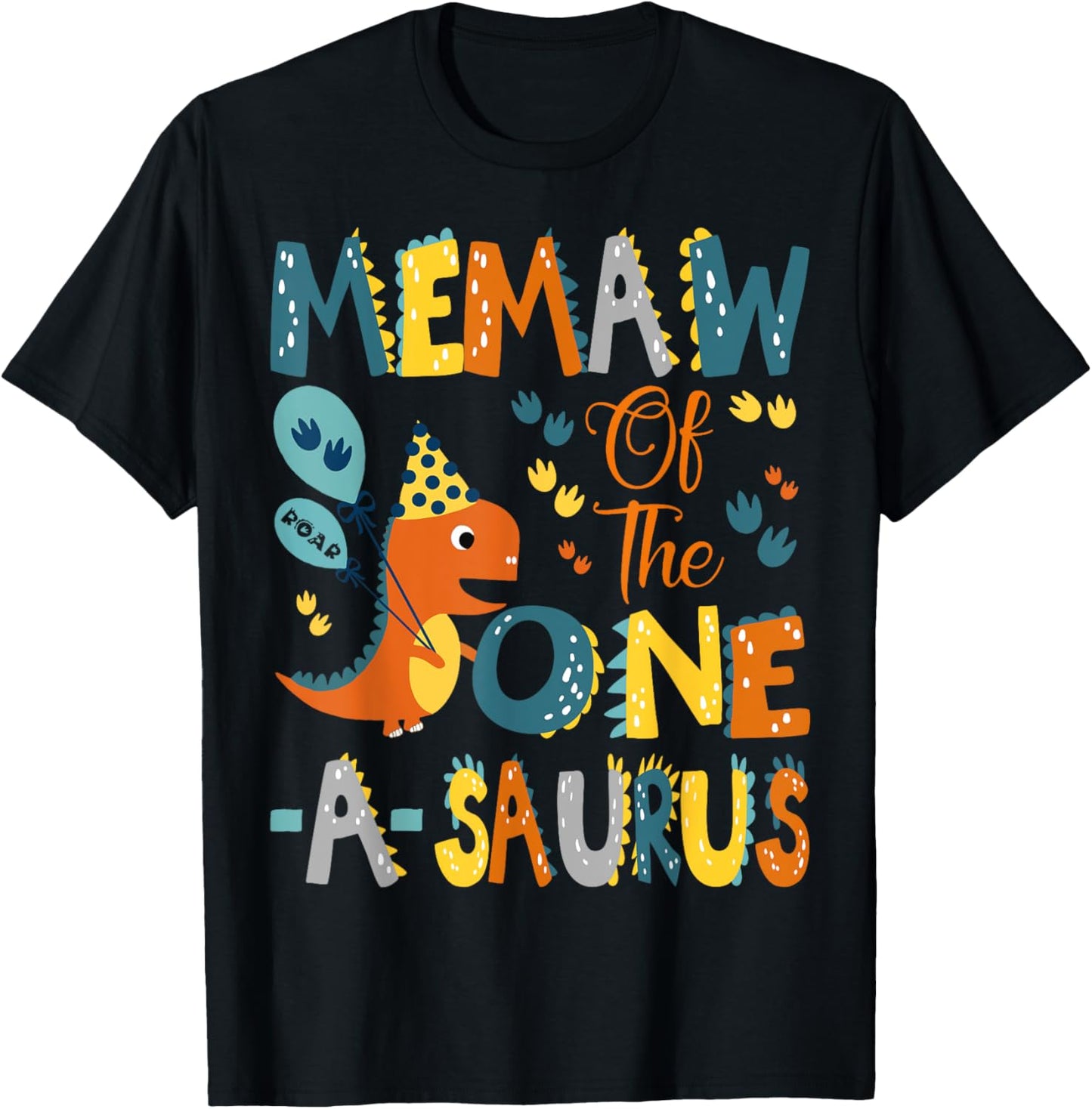 Memaw Of The One-A-Saurus 1St Birthday Dinosaur Party T-Shirt - T-Shirt | Black