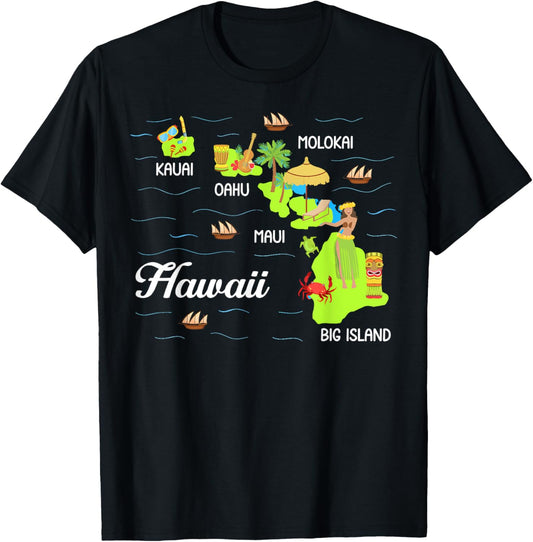 Hawaiian Islands Map Vacation Souvenir Hawaii Travel Lover T-Shirt - T-Shirt | Black