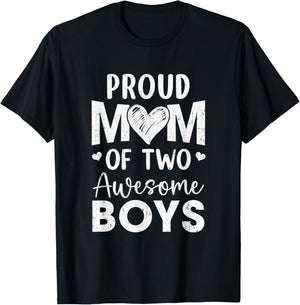 Proud Mom Of 2 Boys Awesome Two Sons Mother's Day T-Shirt - T-Shirt | Black