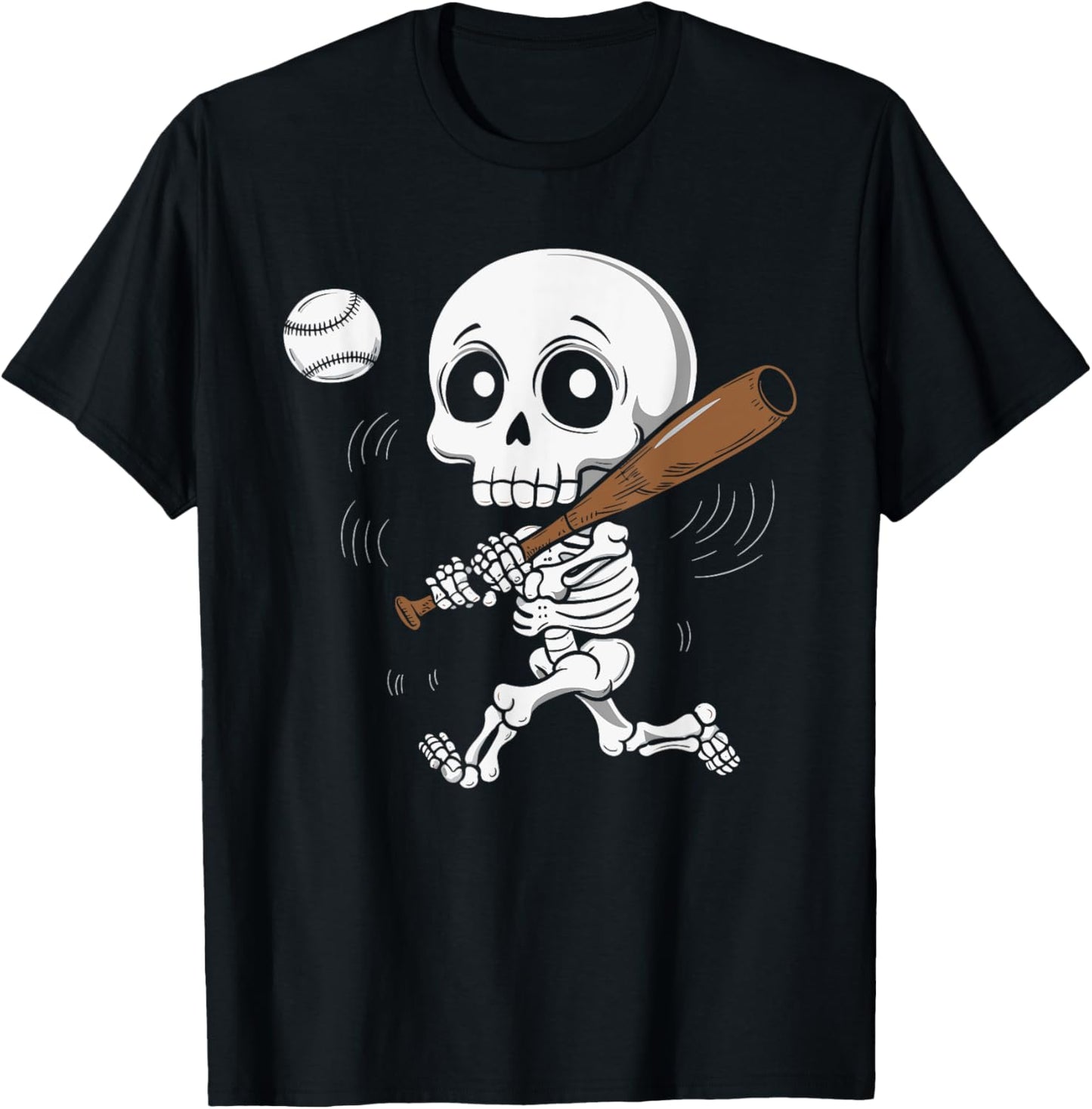 Skeleton Playing Baseball T-Shirt - T-Shirt | Black