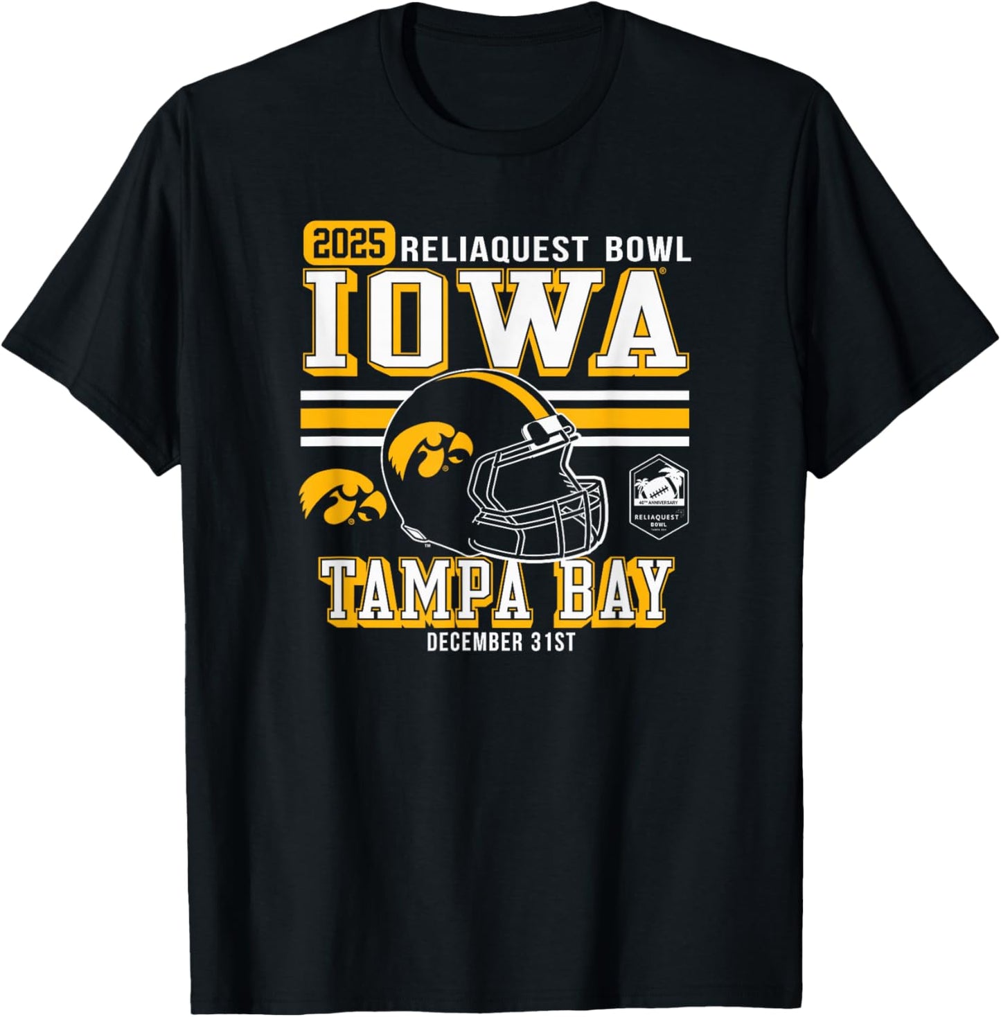 Iowa Hawkeyes ReliaQuest Bowl 2025 Officially Licensed T-Shirt - T-Shirt | Black