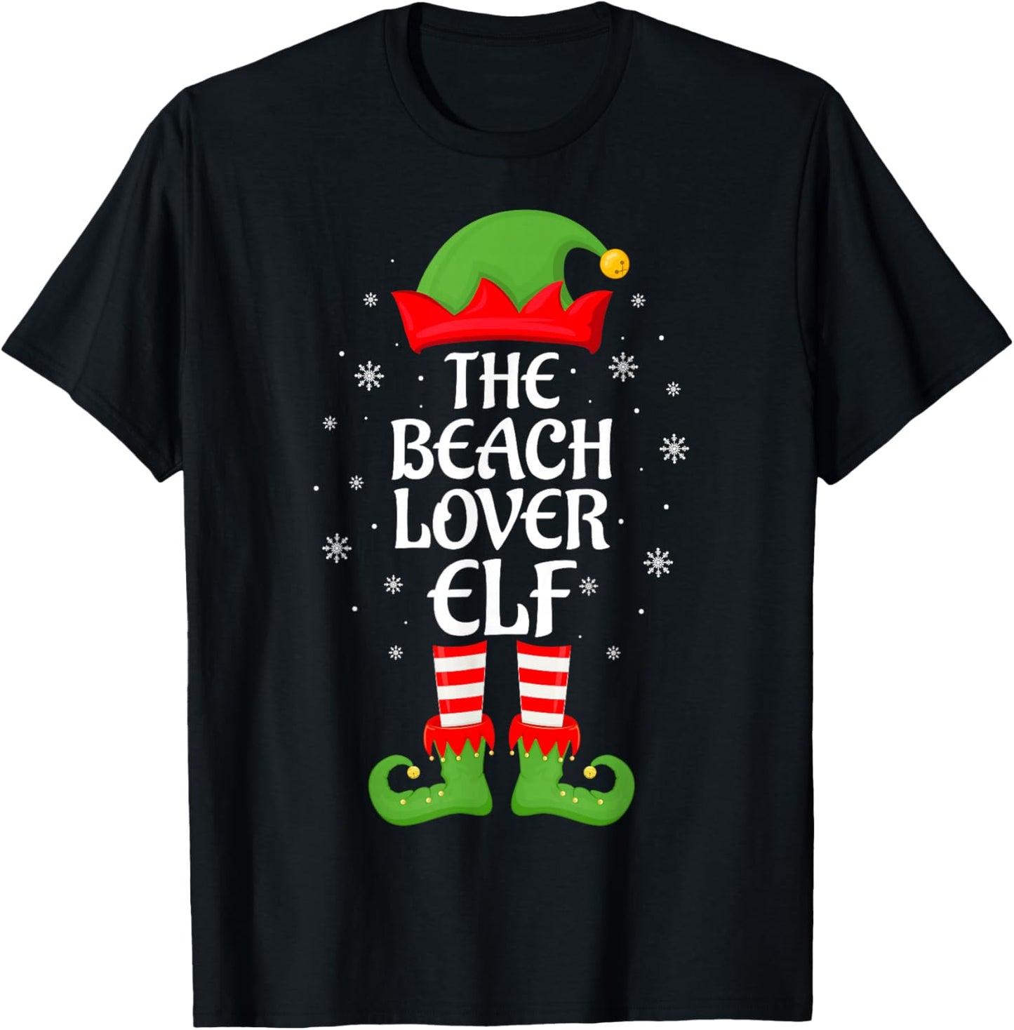 Beach Lover Elf Xmas Family Matching Elf Squad Christmas T-Shirt - T-Shirt | Black