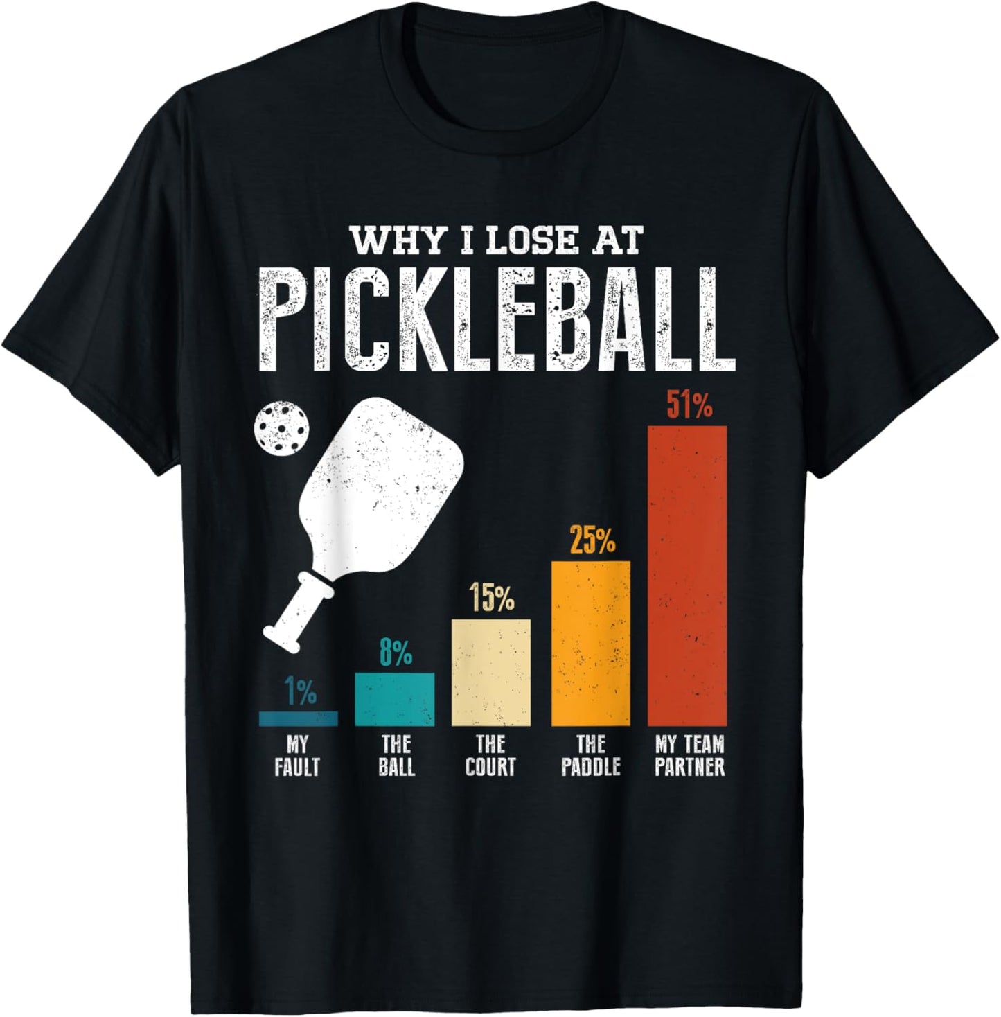 Why I Lose At Pickleball Funny Pickleball Player Retro T-Shirt - T-Shirt | Black
