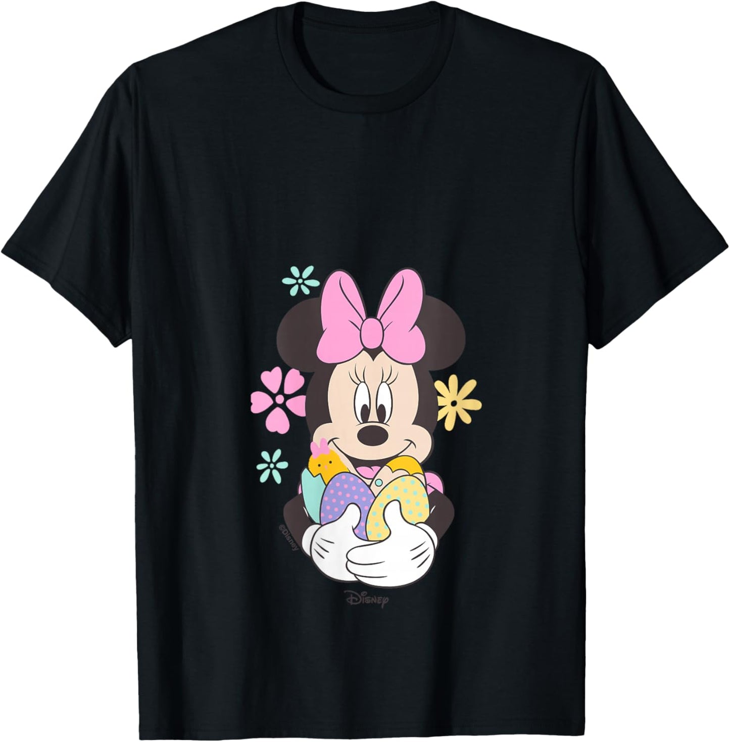 Women's Disney Minnie Mouse Easter Eggs and Baby Chick Pastel V-Neck T-Shirt - T-Shirt | Black
