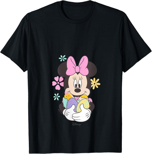 Women's Disney Minnie Mouse Easter Eggs and Baby Chick Pastel V-Neck T-Shirt - T-Shirt | Black