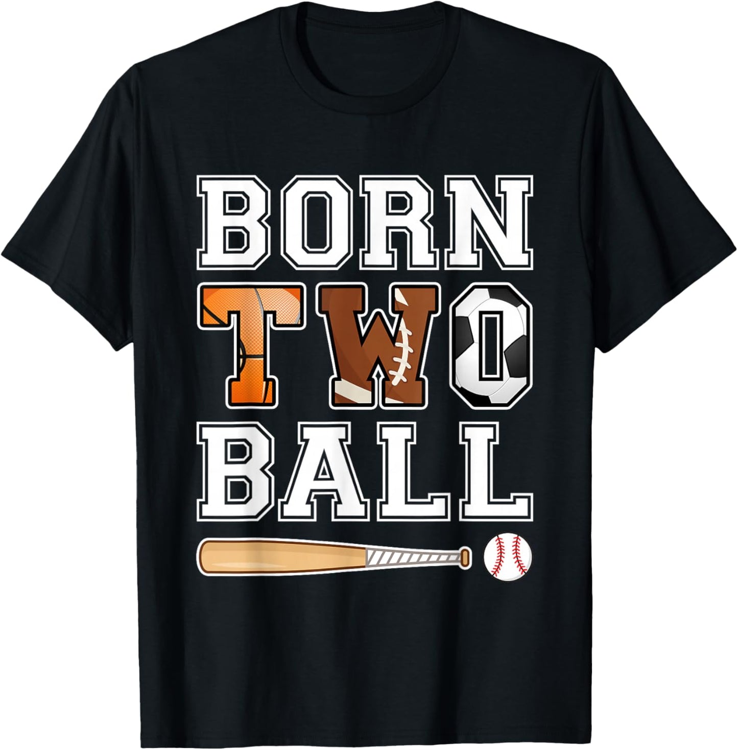 Born 2nd Ball Birthday Sport Theme 2 Year Old Boy Girl Kids T-Shirt - T-Shirt | Black
