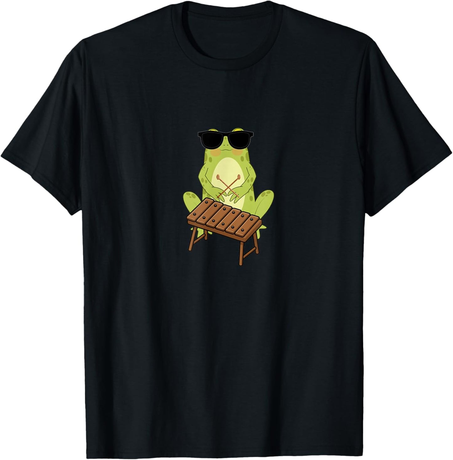 Funny Frog Wearing Sunglasses Playing Xylophone T-Shirt - T-Shirt | Black