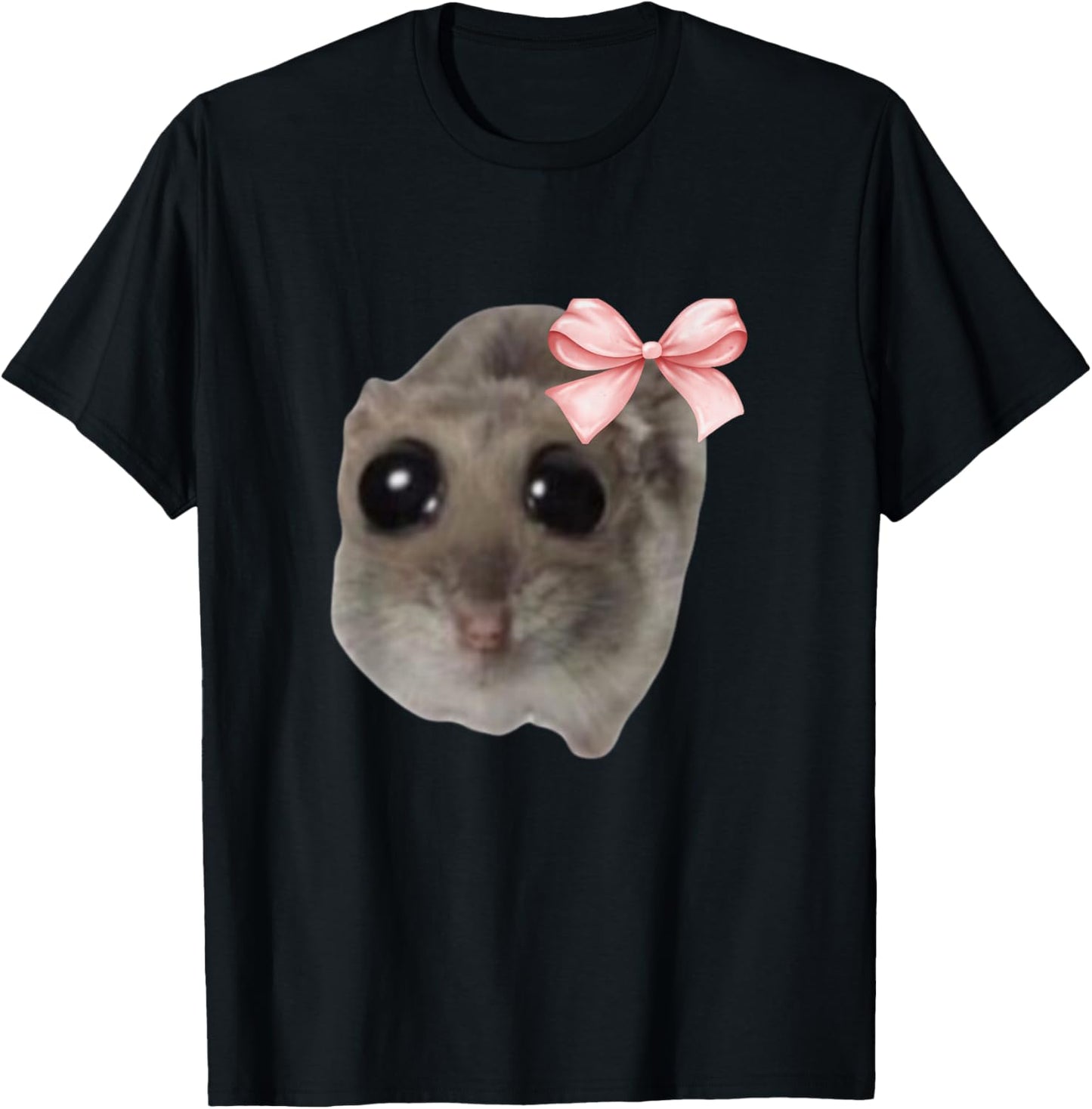Sad Hamster Meme with Bow T-Shirt - T-Shirt | Black
