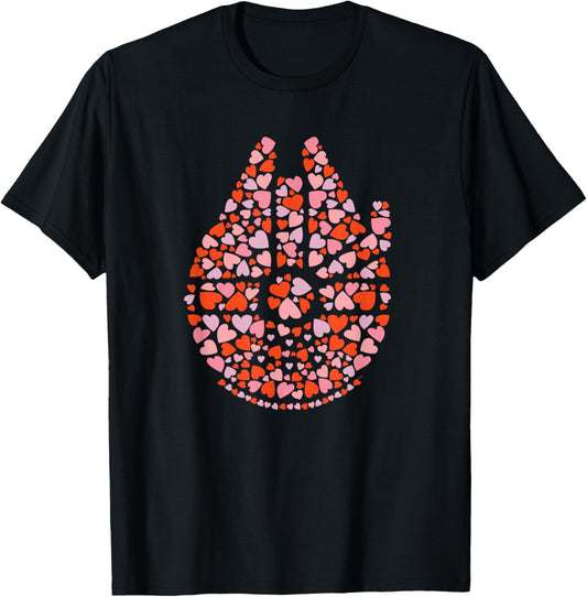 Star Wars Valentine’s Day Millennium Falcon Love Hearts T-Shirt - T-Shirt | Black