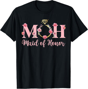 MOH Maid of Honor Wedding Bridal Shower Maid of Honor T-Shirt - T-Shirt | Black