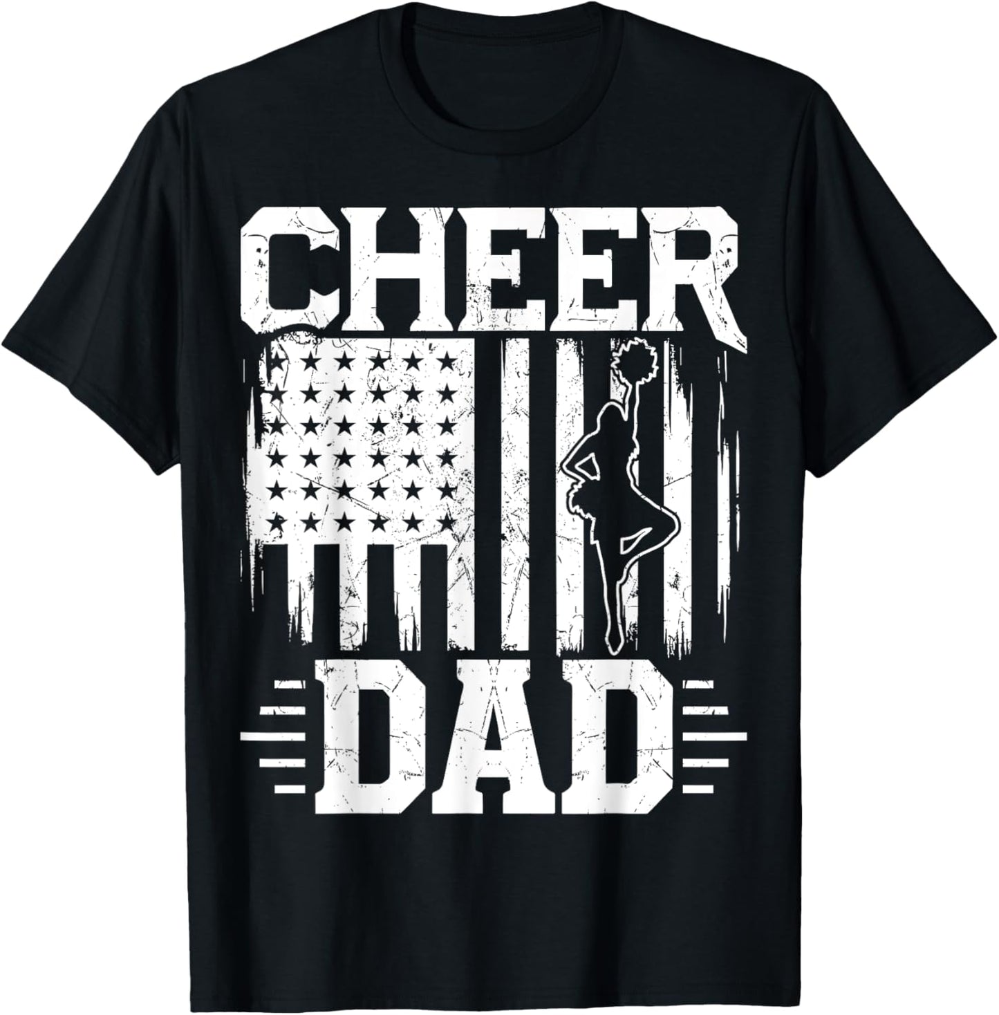 Cheer Dad - Cheerleading Dad USA Flag July 4th Cheerleader T-Shirt - T-Shirt | Black