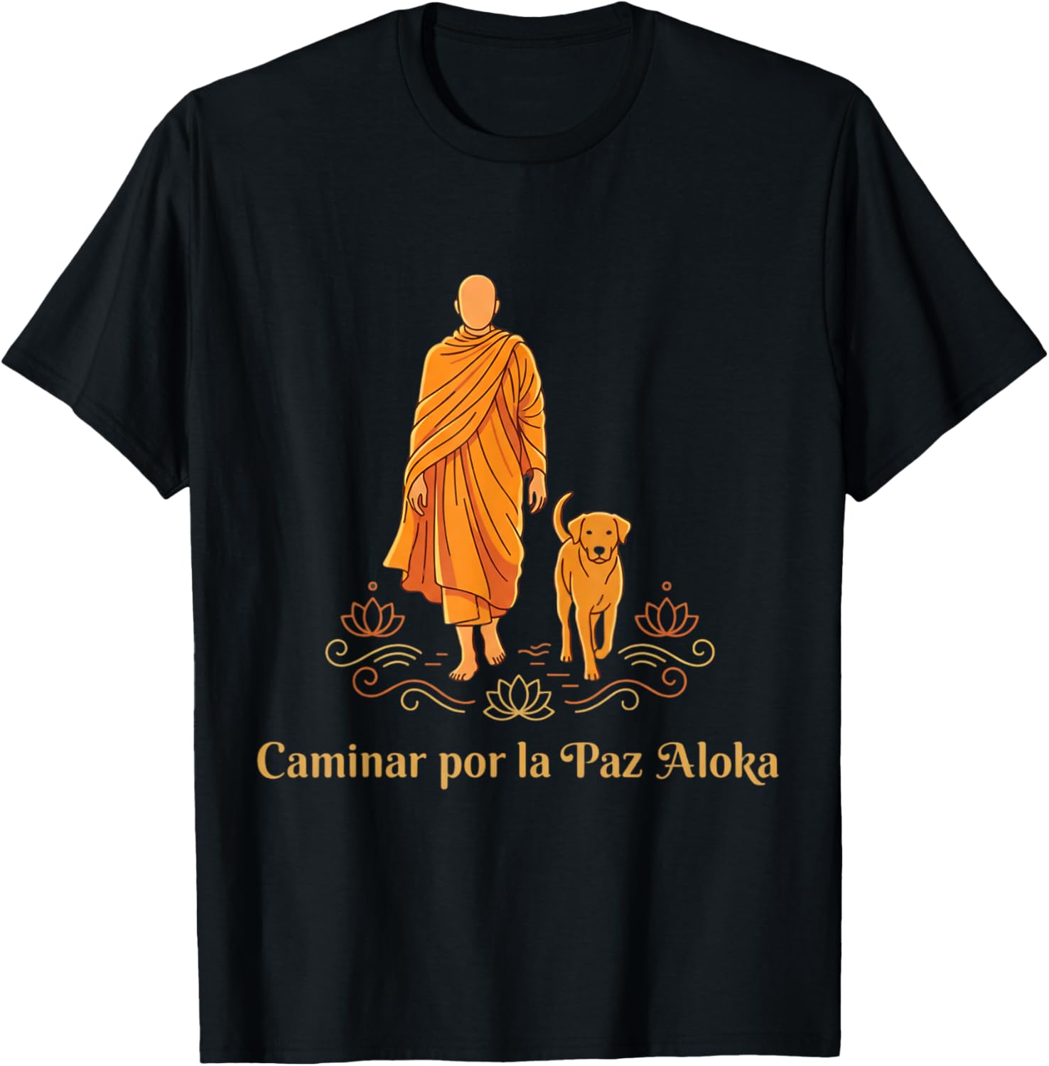 Walk for Peace Monks with Aloka Dog Monks Minimalist Zen T-Shirt - T-Shirt | Black