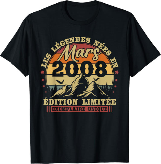 Vintage March 2008 Birthday Gift 18 Years Boys Girls T-Shirt - T-Shirt | Black