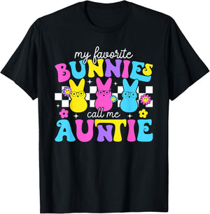 My Favorite Bunnies Call Me Auntie Bunny Rabbit Easter Day T-Shirt - T-Shirt | Black