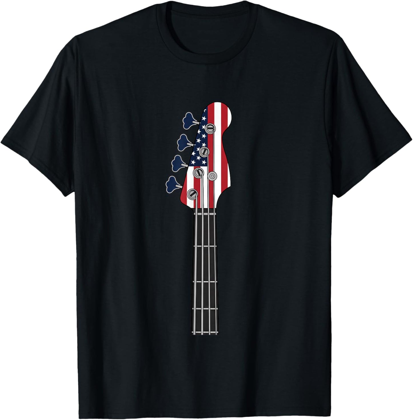 American Flag Guitar Headstock - Patriotic Bass & Guitar T-Shirt - T-Shirt | Black