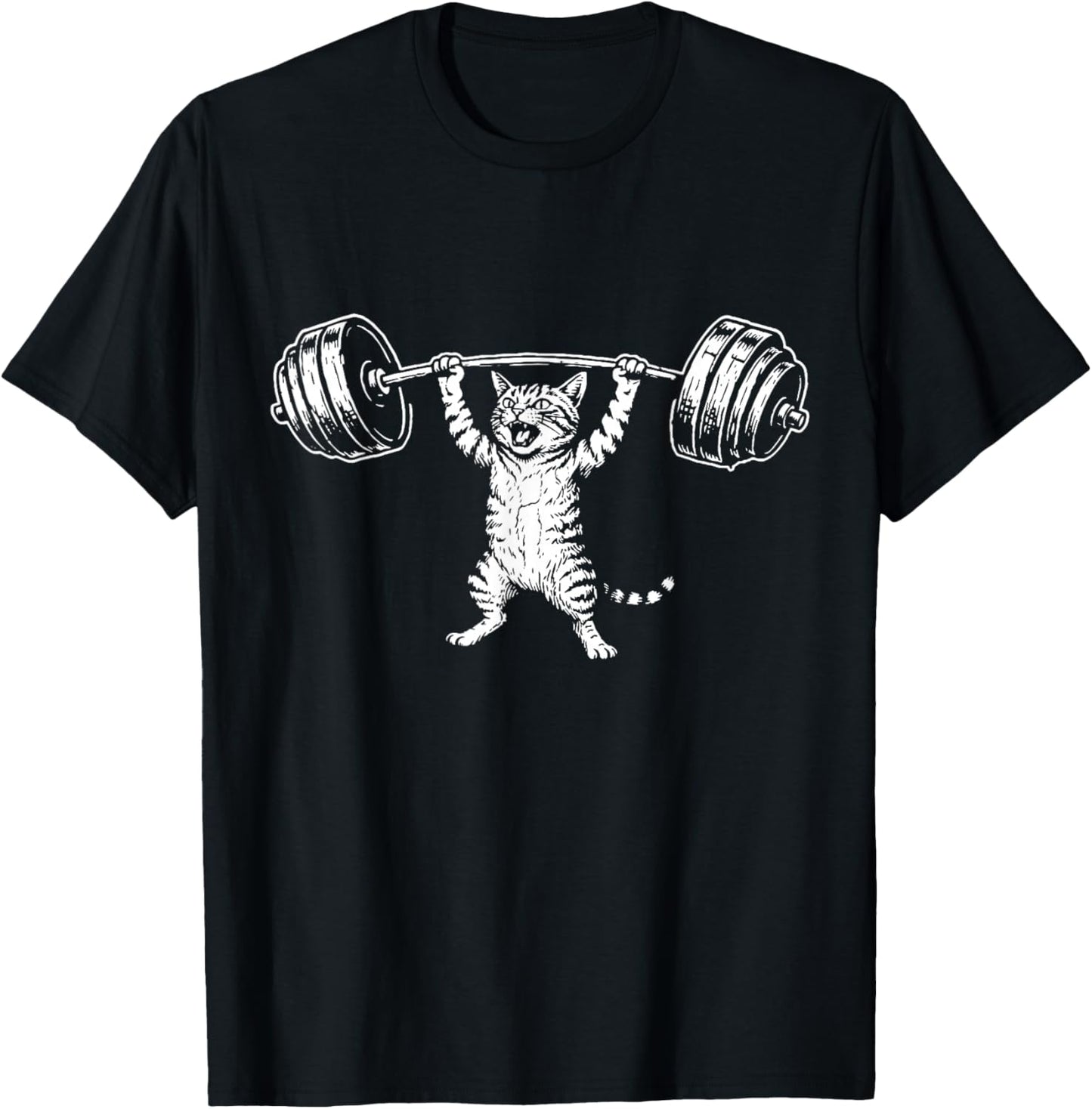Funny Cat Gym Deadlift Workout Humor Design T-Shirt - T-Shirt | Black