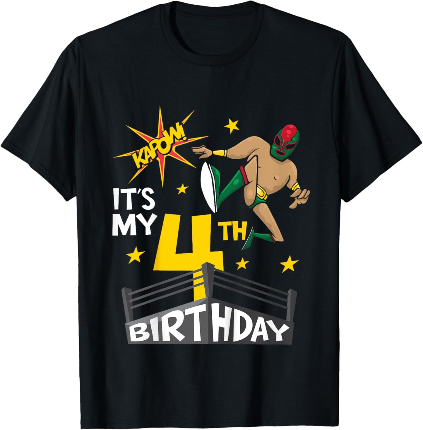 Kids It's My 4th Birthday 4th Birthday Boy Wrestling Themed Party T-Shirt - T-Shirt | Black