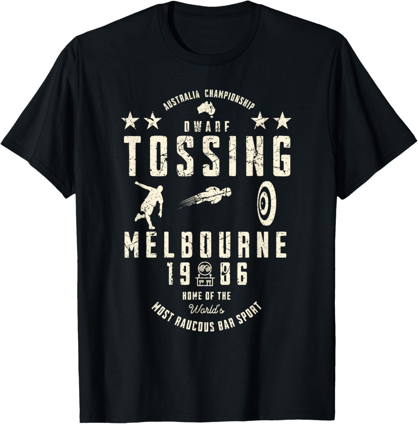 Australia Championship Dwarf Tossing Melbourne 1986 Funny T-Shirt - T-Shirt | Black