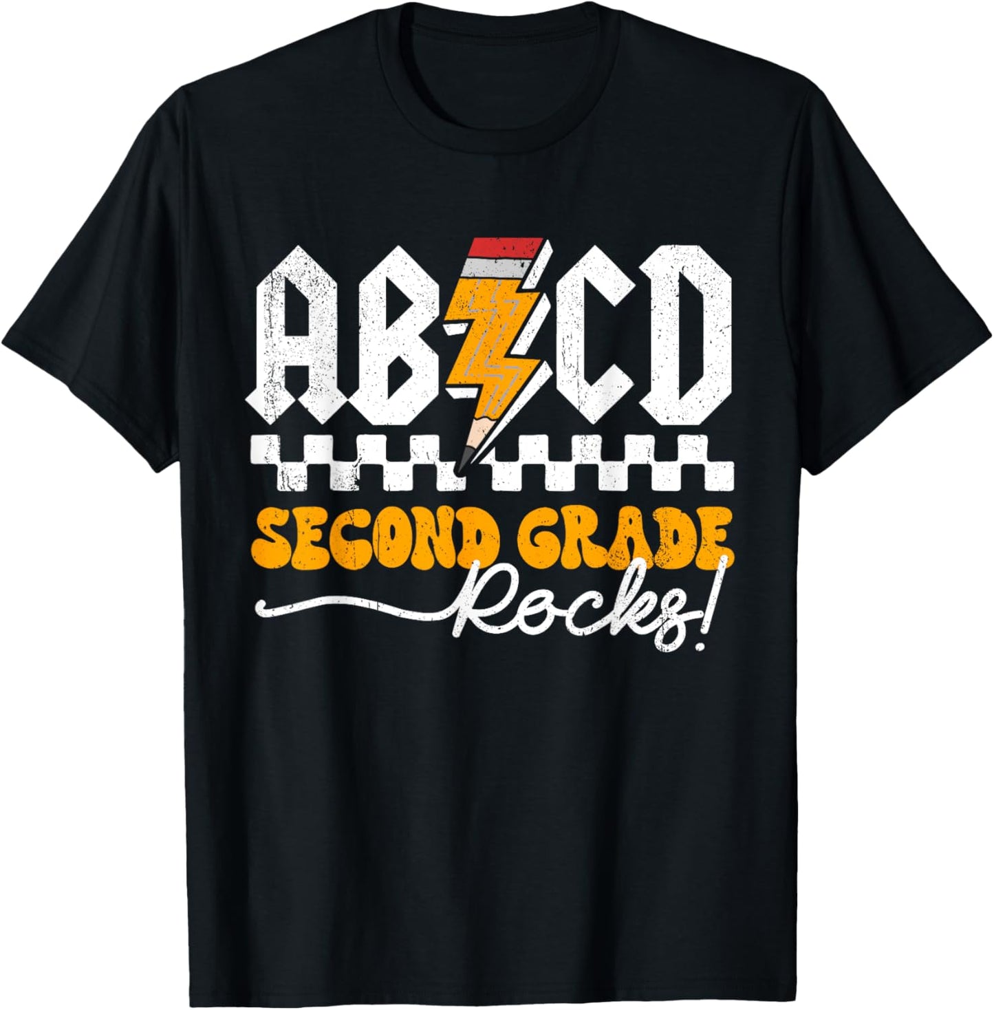 AB CD Second Grade Rocks 2nd Grader Teacher Boys Girls Kids T-Shirt - T-Shirt | Black