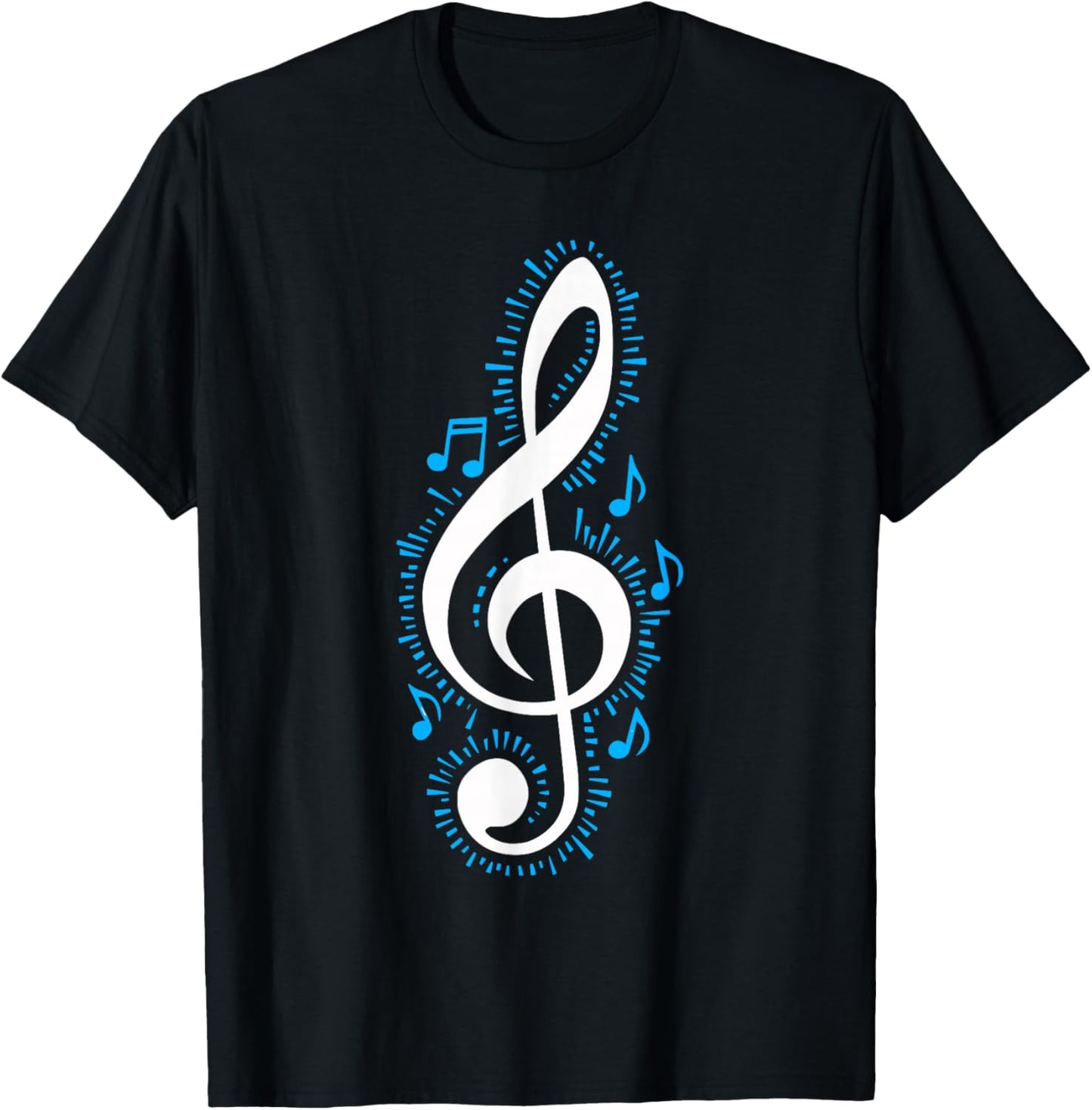 Treble Clef and Blue Music Notes Design for Music Love T-Shirt - T-Shirt | Black