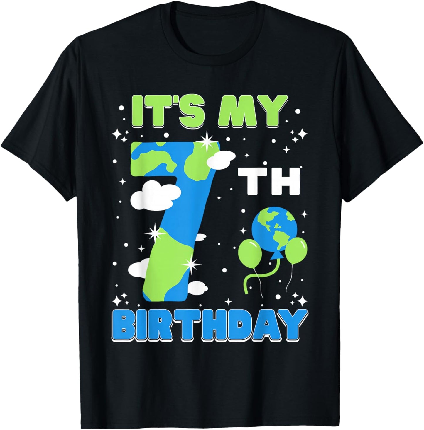 It's My 7th Birthday Earth Day 7 Years Old Kids Girls Boys T-Shirt - T-Shirt | Black