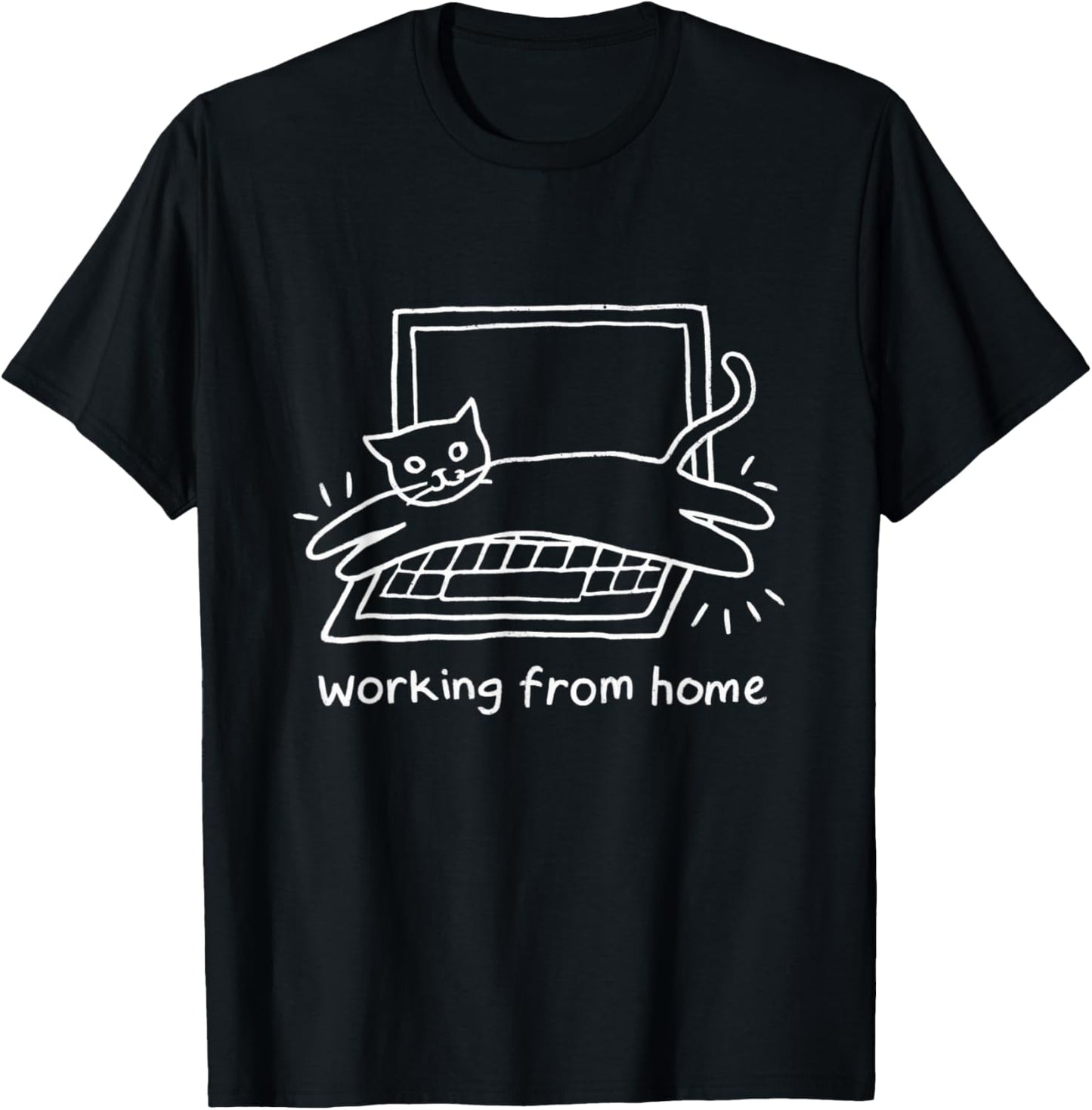 Working From Home Funny Cat and Laptop Cats Meme T-Shirt - T-Shirt | Black