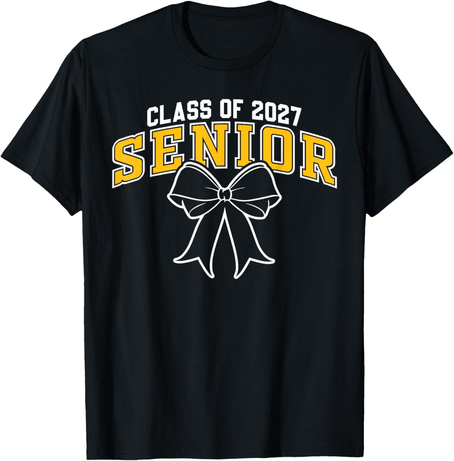 Class of 2027 Senior Graduation Black Gold Coquette Bow T-Shirt - T-Shirt | Black