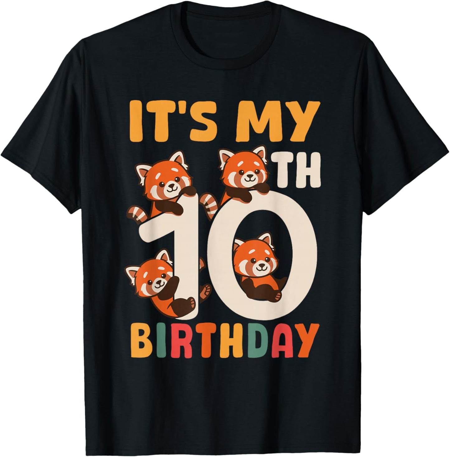 Red Panda 10 Year Old 10th Birthday T-Shirt - T-Shirt | Black