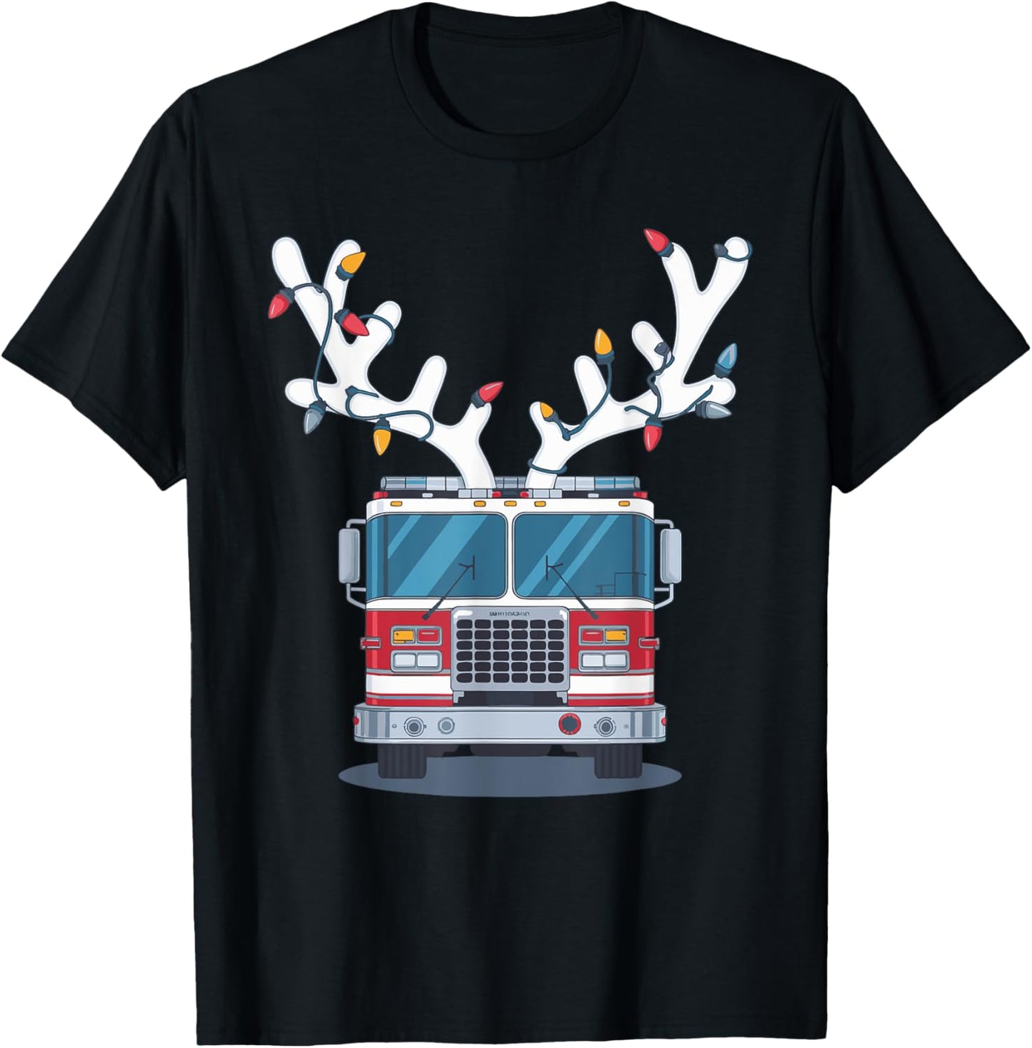 Christmas Firetruck Firefighter Xmas -Adult , Black, Small, Short Sleeve T-Shirt - T-Shirt | Black