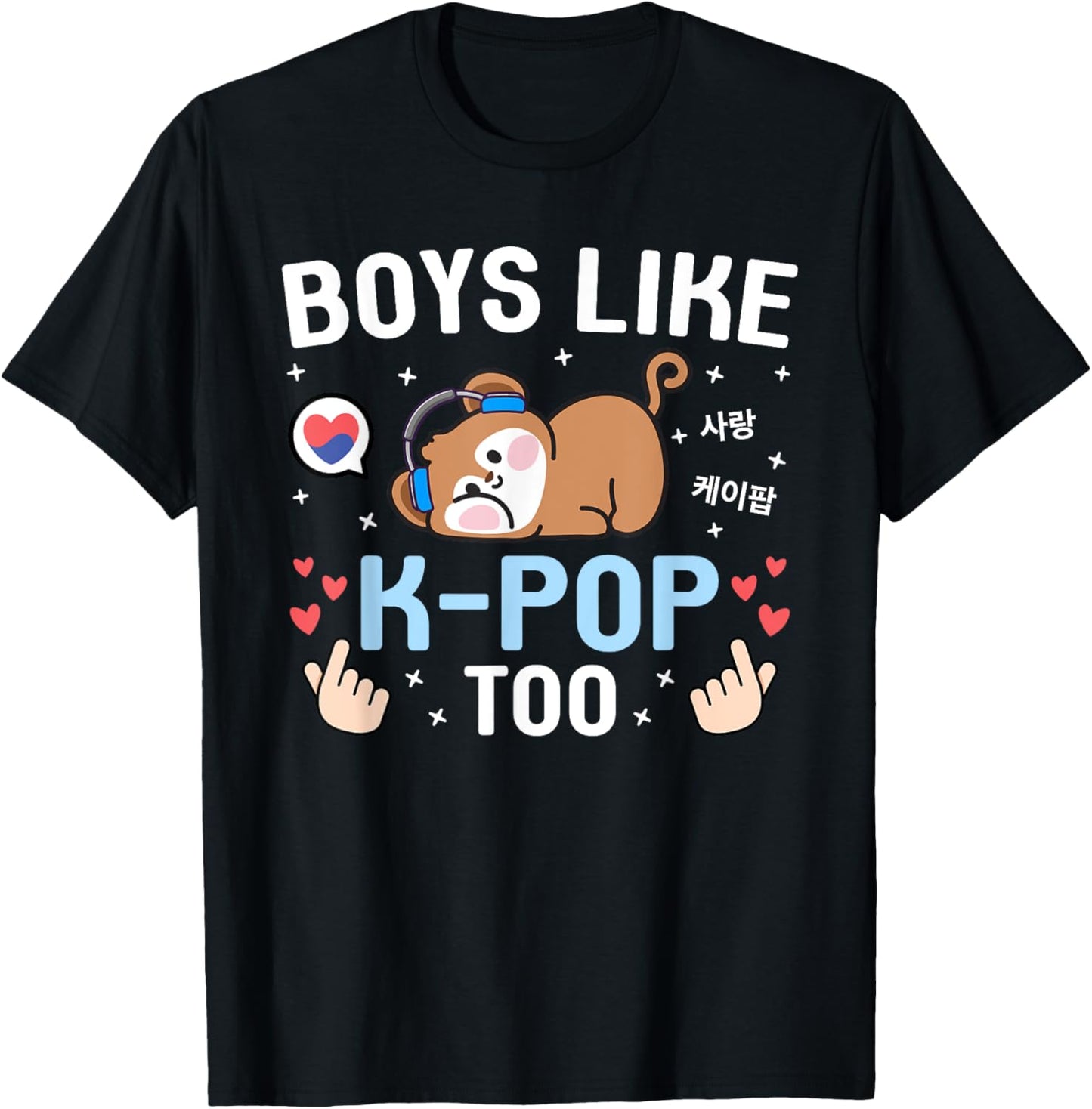 Boys Like K-Pop Too Cute Kawaii Monkey Korean Music K-Pop T-Shirt - T-Shirt | Black
