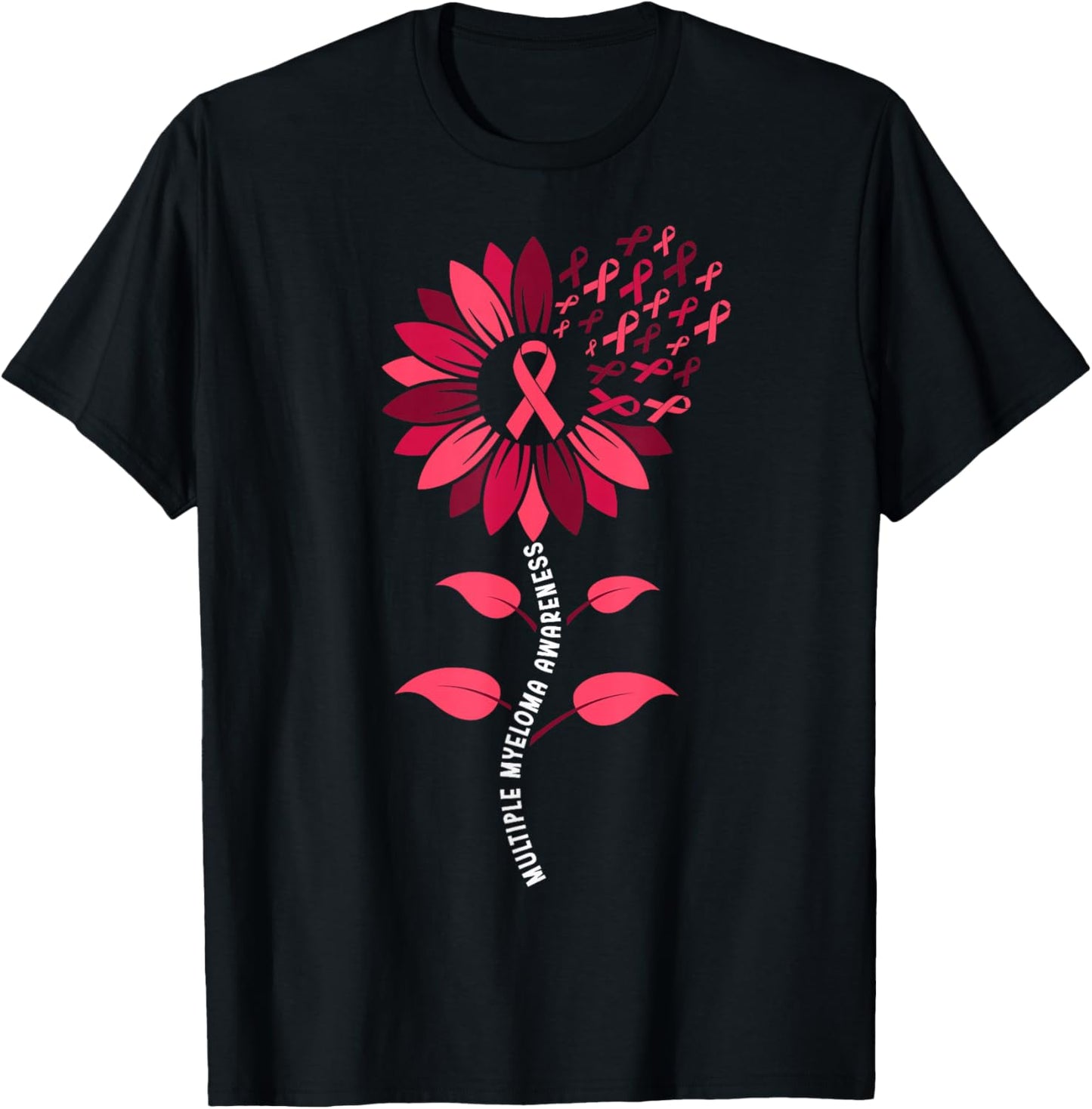 Sunflower Multiple Myeloma Awareness Burgundy Ribbon T-Shirt - T-Shirt | Black