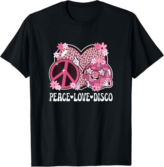 Peace Love Disco Outfit Cheetah Print Women Girls 70s Disco T-Shirt - T-Shirt | Black