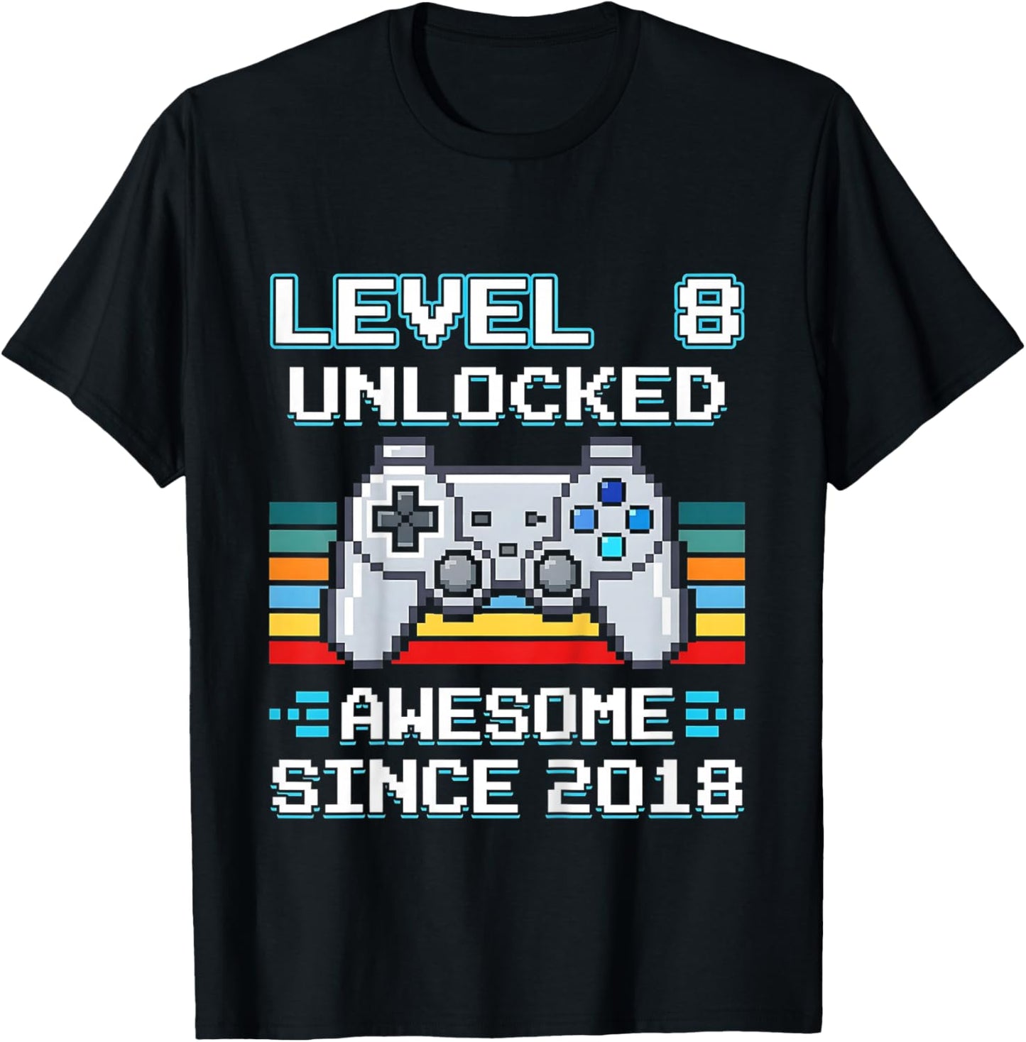 Kids 8th Birthday Gamer Level 8 Unlocked Awesome Since 2018 T-Shirt - T-Shirt | Black