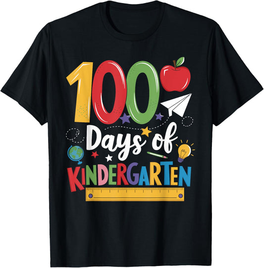 100 Days Of Kindergarten School 100th Days Of School Kids T-Shirt - T-Shirt | Black