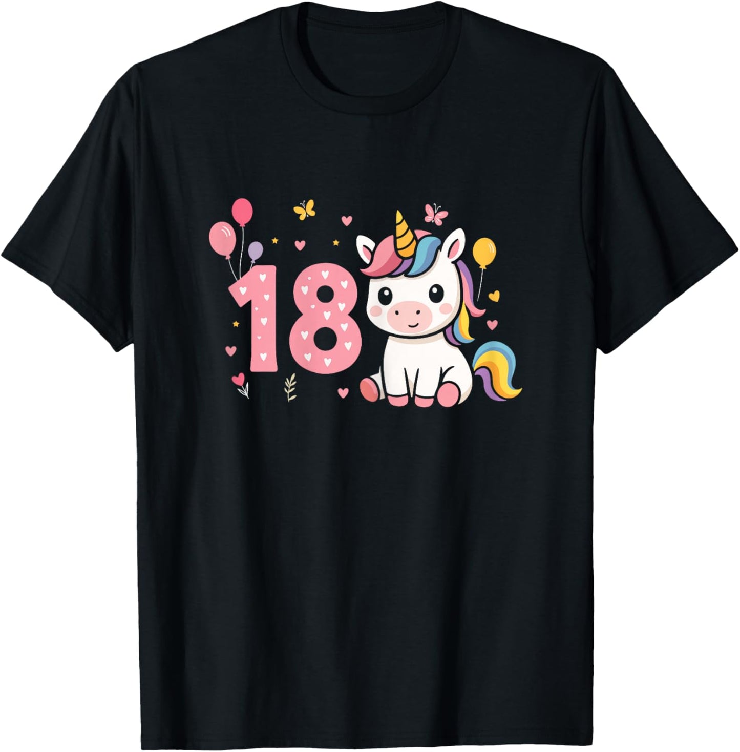 18th Birthday Cute Unicorn Balloon Girl 18 Years Old T-Shirt - T-Shirt | Black