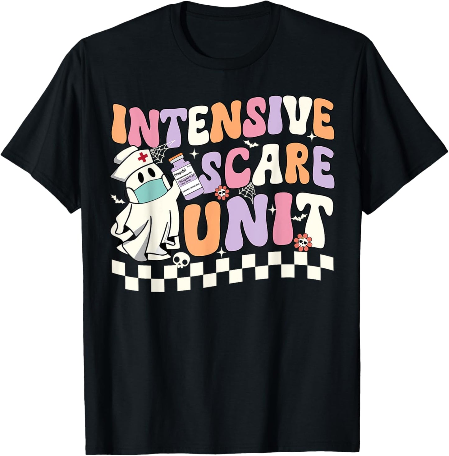 Intensive Scare Unit Nurse Halloween ICU Nurse Ghost Retro T-Shirt - T-Shirt | Black