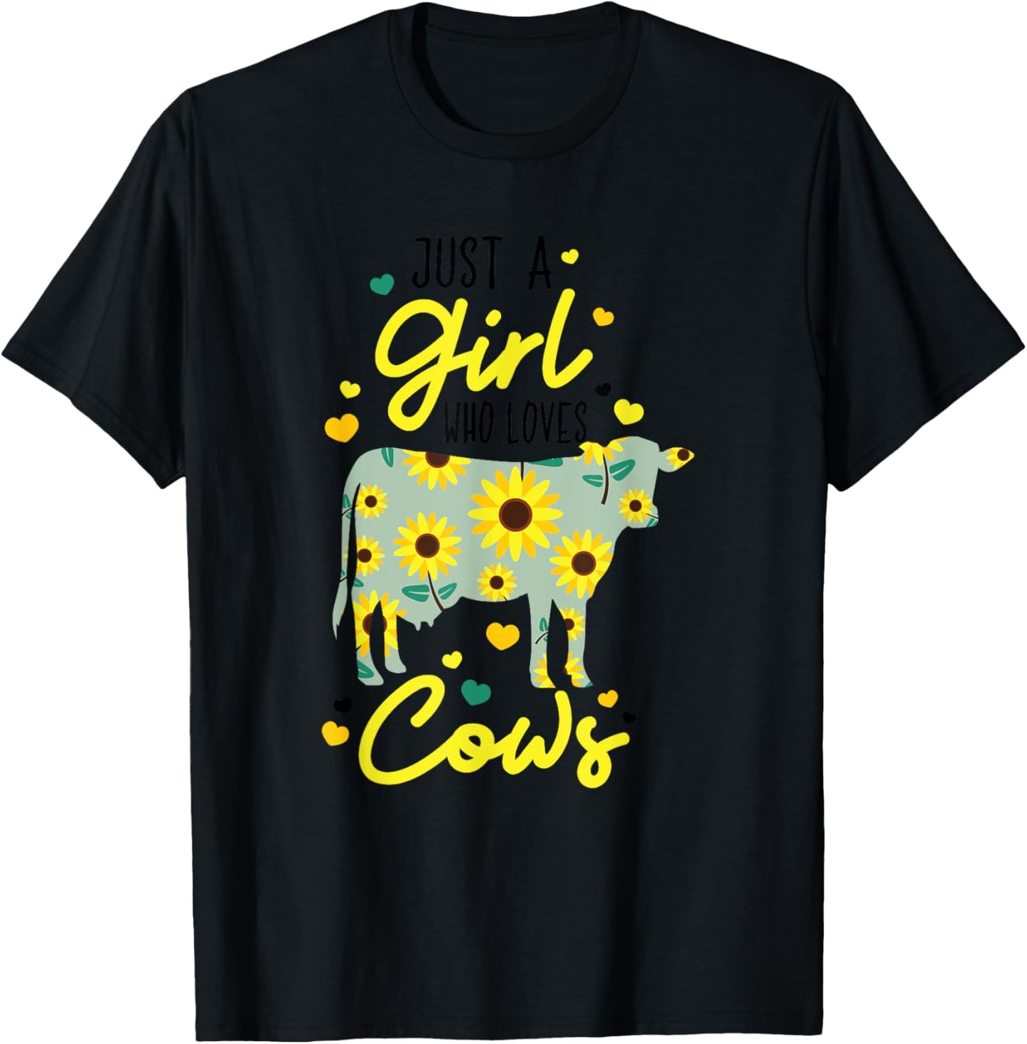 Just A Girl Who Loves Cows Funny Floral Heifer Farmer Lovers T-Shirt - T-Shirt | Black