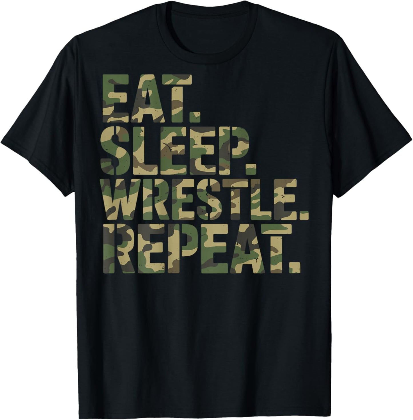 Youth Camo US Wrestling Eat Sleep Wrestle Repeat Wrestler T-Shirt - T-Shirt | Black