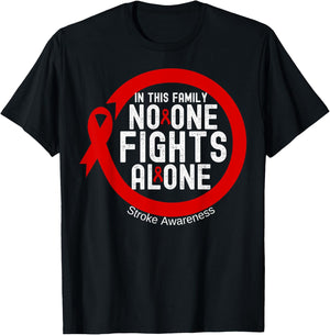 In This Family No-one Fight Alone Stroke Awareness Ribbon T-Shirt - T-Shirt | Black