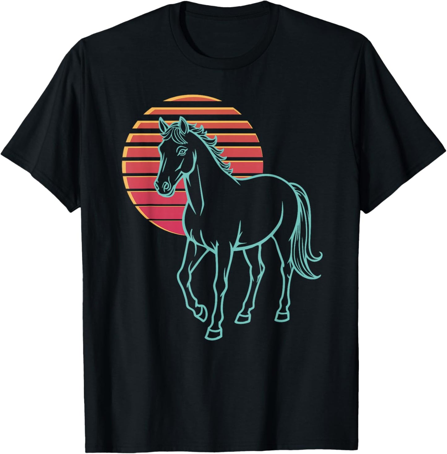 Horse Lover Animal Retro Synthwave 80s T-Shirt - T-Shirt | Black