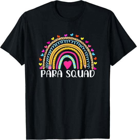 Paraprofessional Para Squad Teacher Crew Boho Rainbow T-Shirt - T-Shirt | Black