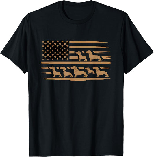 American USA Flag Patriotic Dachshund Dog Dad Fathers Day Women Kids T-Shirt - T-Shirt | Black